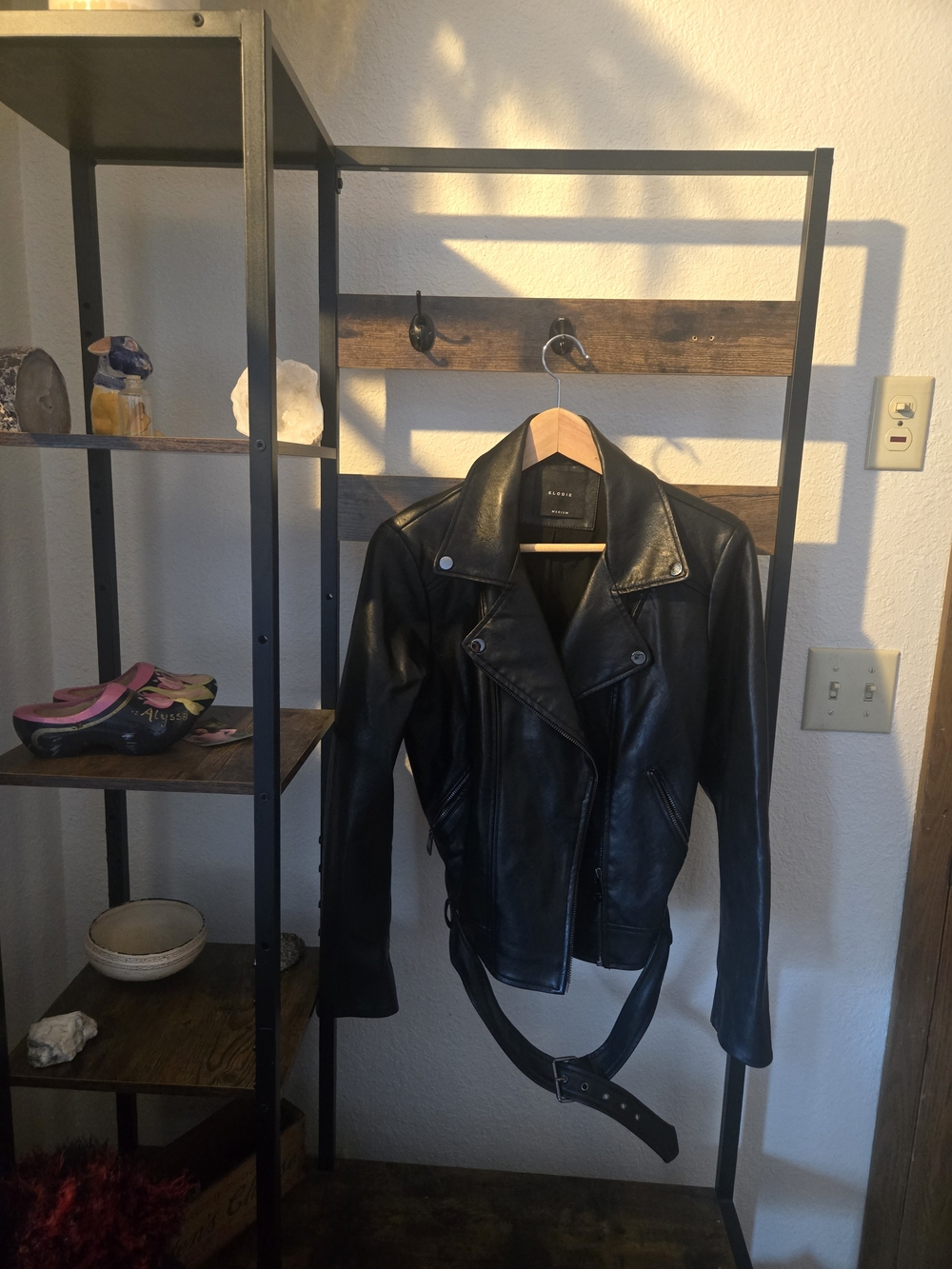 Elodie Black Leather Moto Jacket with Belt